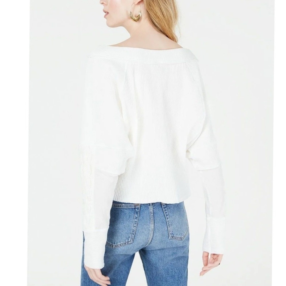 Free People Josie Waffle Knit Sweater Ivory Cable Braided Braid - $128‎ MSRP SZM